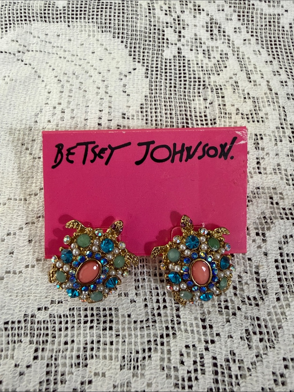 Betsey Johnson Gold-Tone Multicolor Floral Cluster Earrings - Pink, Blue & Green